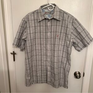 Level Six Men’s Short Sleeve Searsucker Shirt White Gray Plaid Size XL